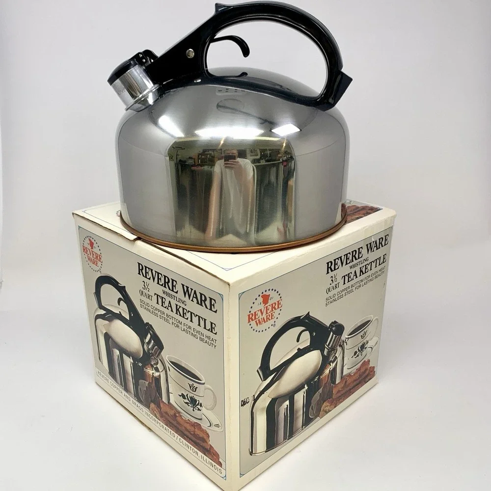 Revere Ware 3.5 Qt Whistling Tea Kettle #3501 Copper Bottom Rome NY 1970s NEW